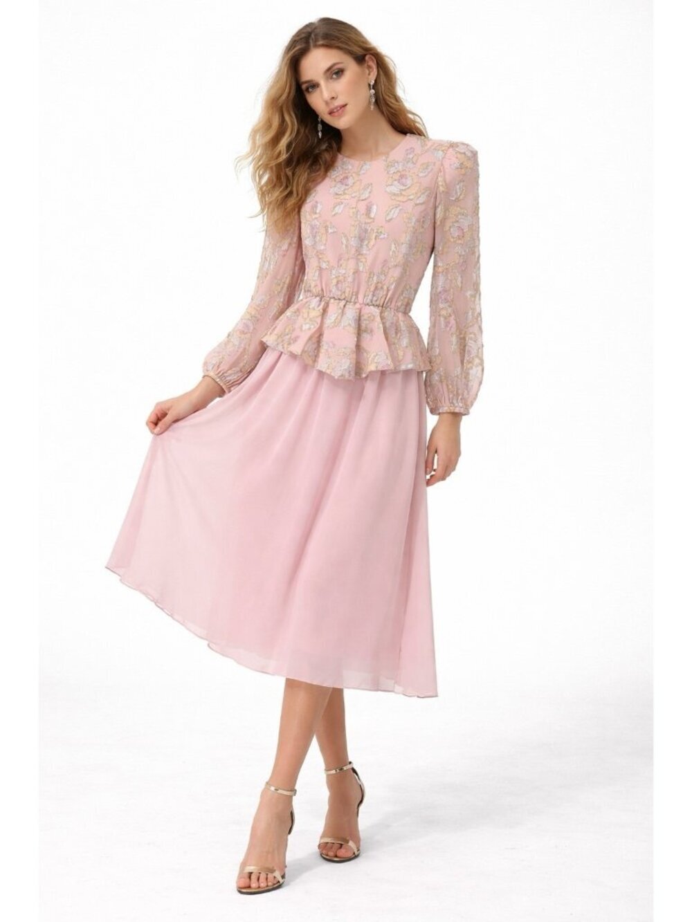 vintage 80s PATRA dress metallic pink XS party cocktail formal floral sheer